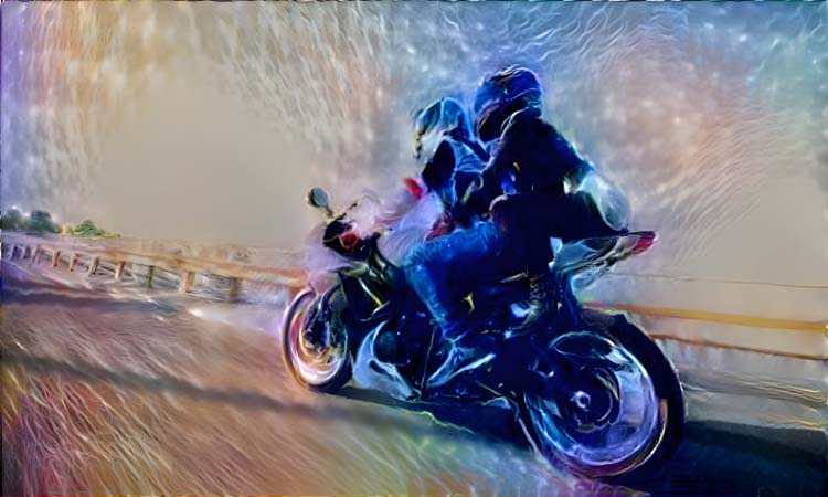 Young couple riding motorcycle